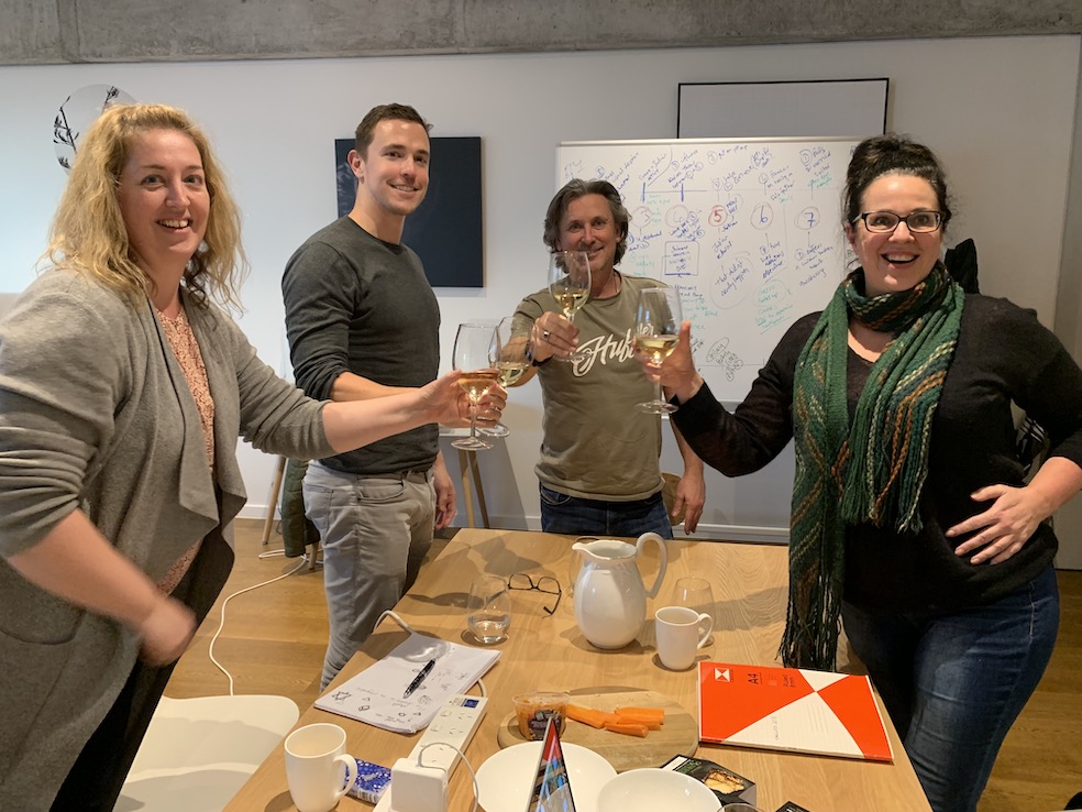 We indulged in a lovely drop from New Zealand Central Otago’s Domaine Rewa to celebrate the end of a writers’ room in Auckland with some wonderful and hilarious Kiwi’s. Thank you Philippa Fourbet from Domain Rewa for the delicious wine!